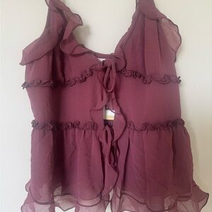 Aritzia Ruffled Blouse in Burgundy